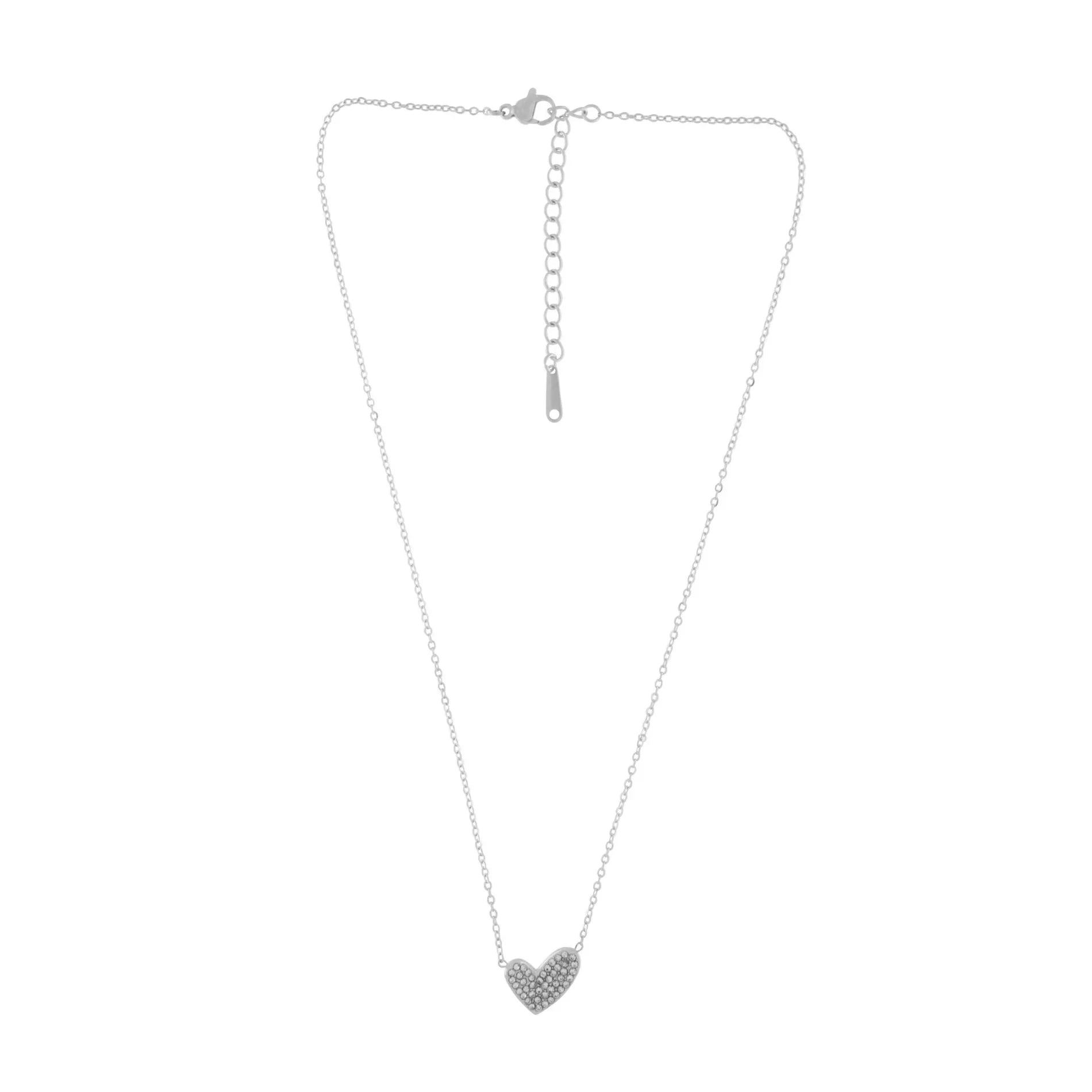 Love Waterproof Short Clear Multi CZ Heart Necklace Silver Plating
