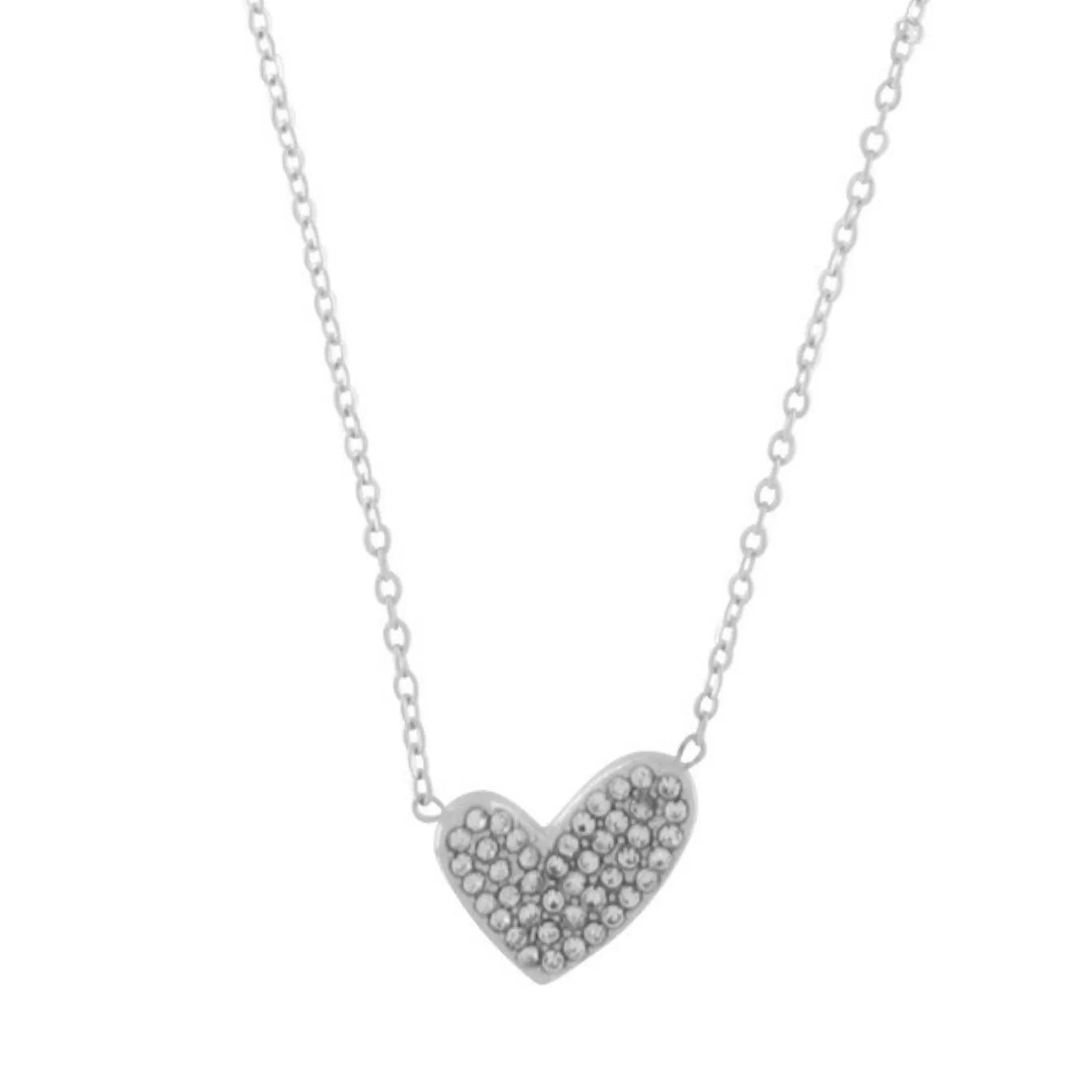 Love Waterproof Short Clear Multi CZ Heart Necklace Silver Plating