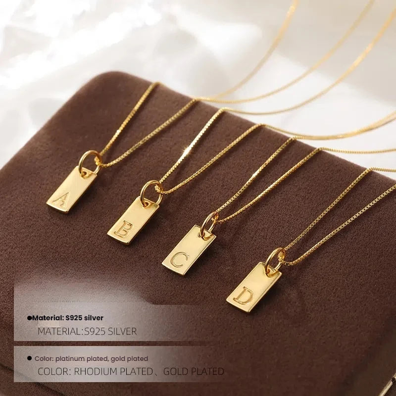 Dropshipping Gift CJH Silver Jewelry  square Letter Necklace Niche Versatile Block Collarbone Chain English Letter Pendant-1