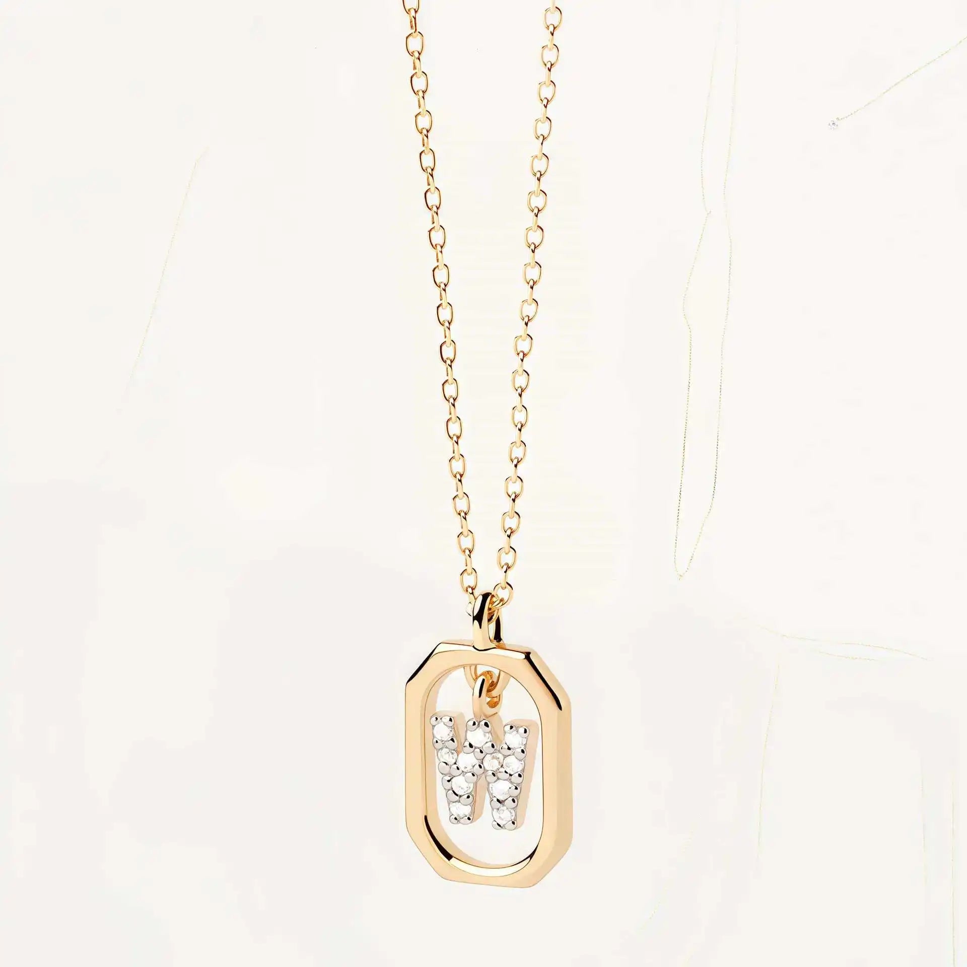 925 Sterling Silver  Cross Border Necklace Pendant Mini Full Diamond Gold Letters Necklace-30