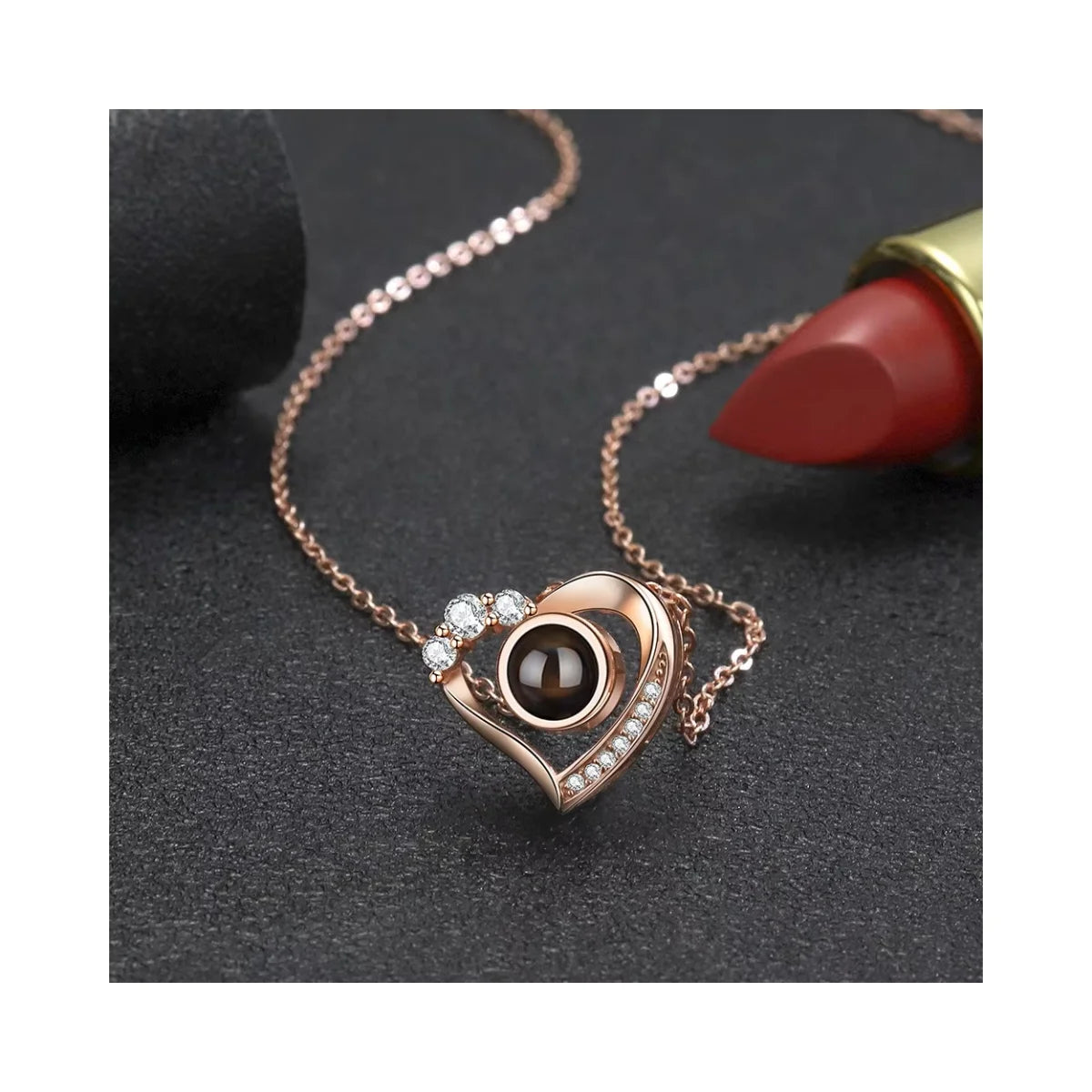 Dropshipping Gift Nano Projection Necklace 100 Languages I Love You Necklace Customized Picture Text Love Heart Collar Chain-0