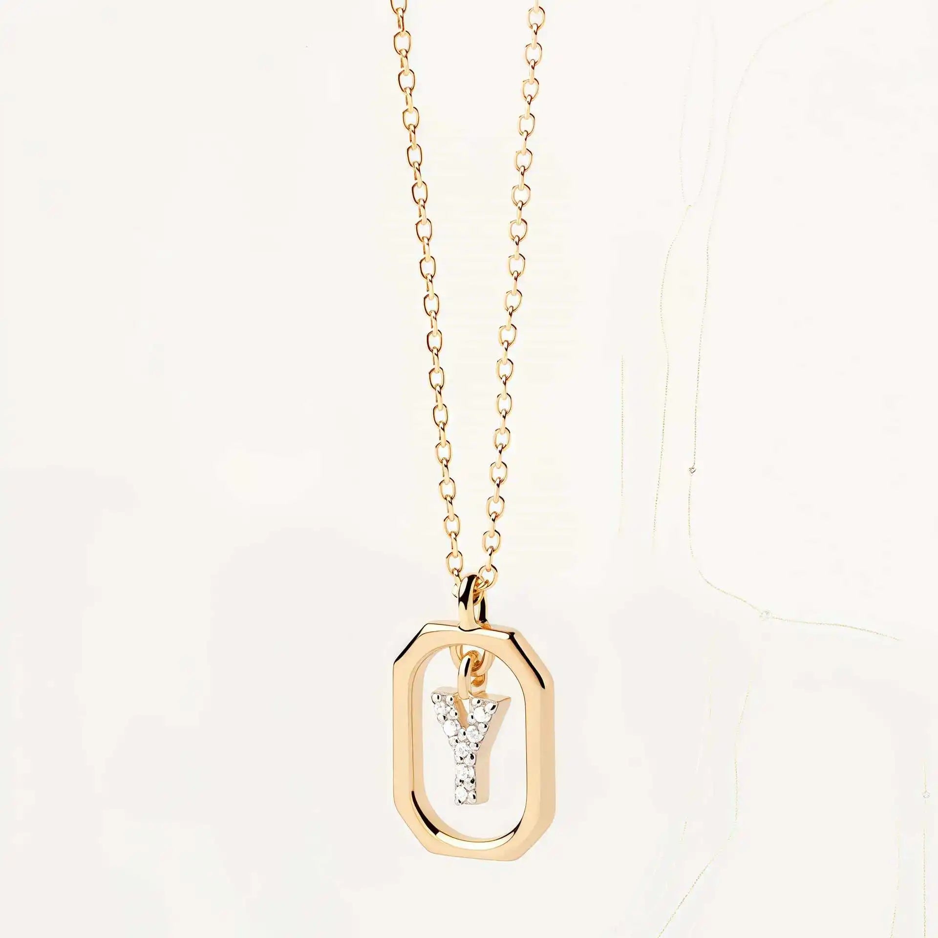 925 Sterling Silver  Cross Border Necklace Pendant Mini Full Diamond Gold Letters Necklace-25
