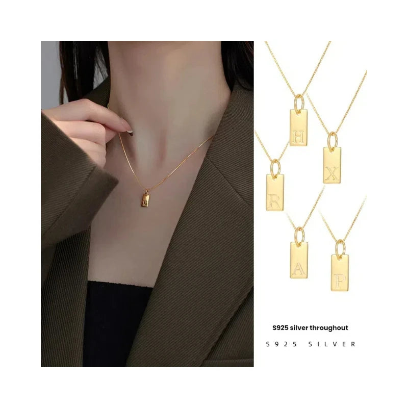 Dropshipping Gift CJH Silver Jewelry  square Letter Necklace Niche Versatile Block Collarbone Chain English Letter Pendant-0