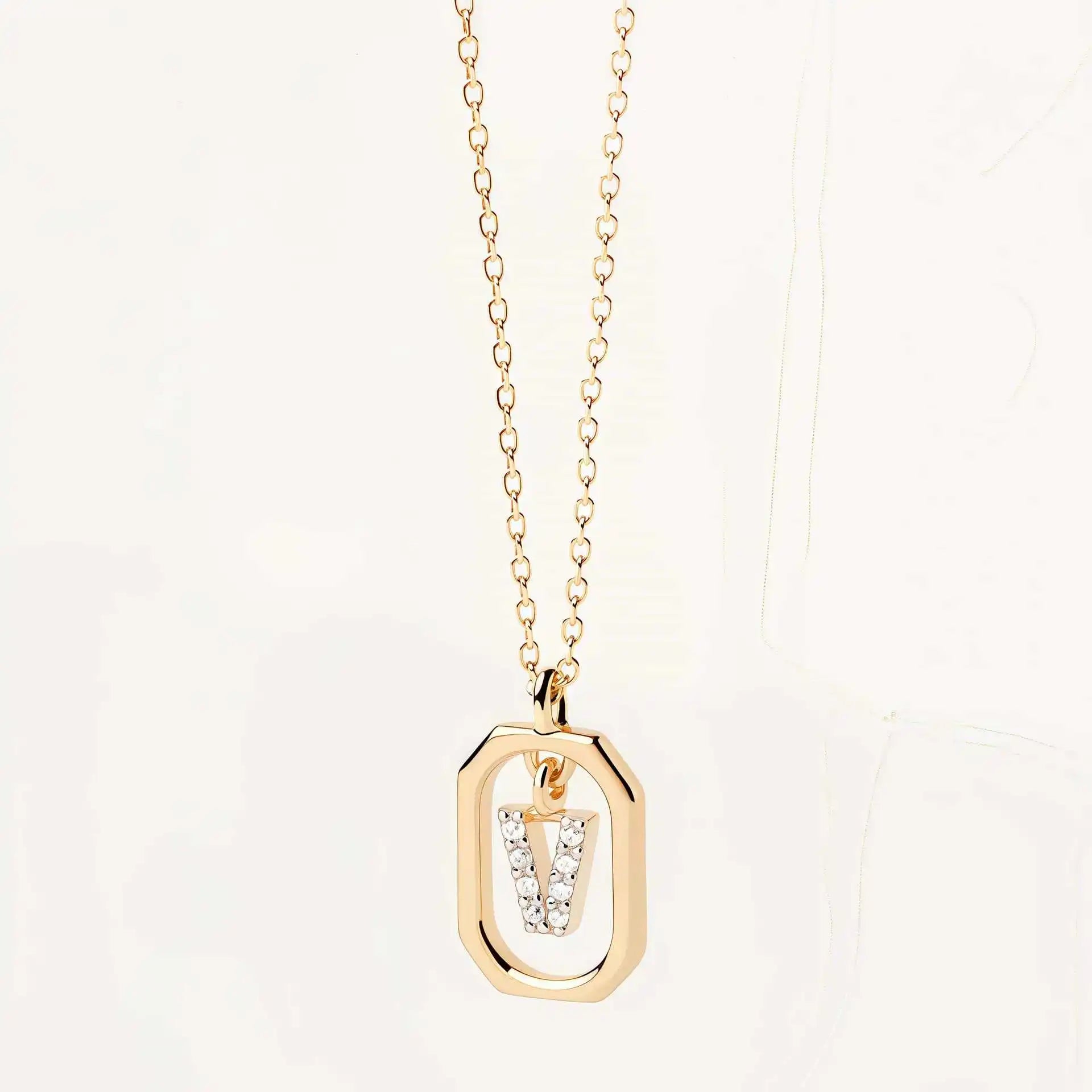 925 Sterling Silver  Cross Border Necklace Pendant Mini Full Diamond Gold Letters Necklace-31