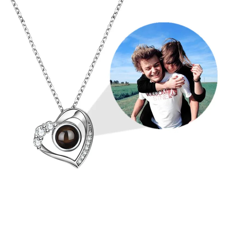 Dropshipping Gift Nano Projection Necklace 100 Languages I Love You Necklace Customized Picture Text Love Heart Collar Chain-4
