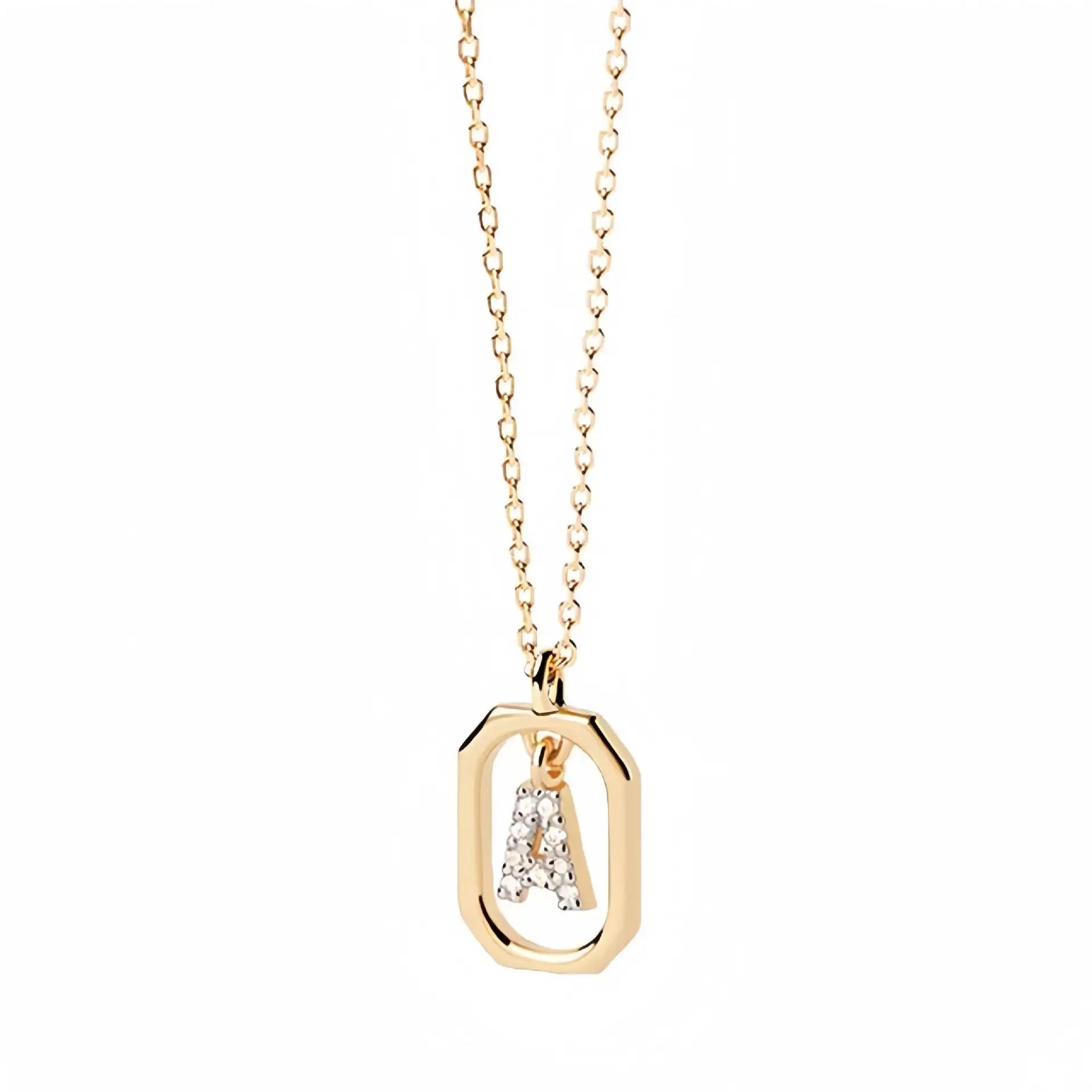 925 Sterling Silver  Cross Border Necklace Pendant Mini Full Diamond Gold Letters Necklace-3