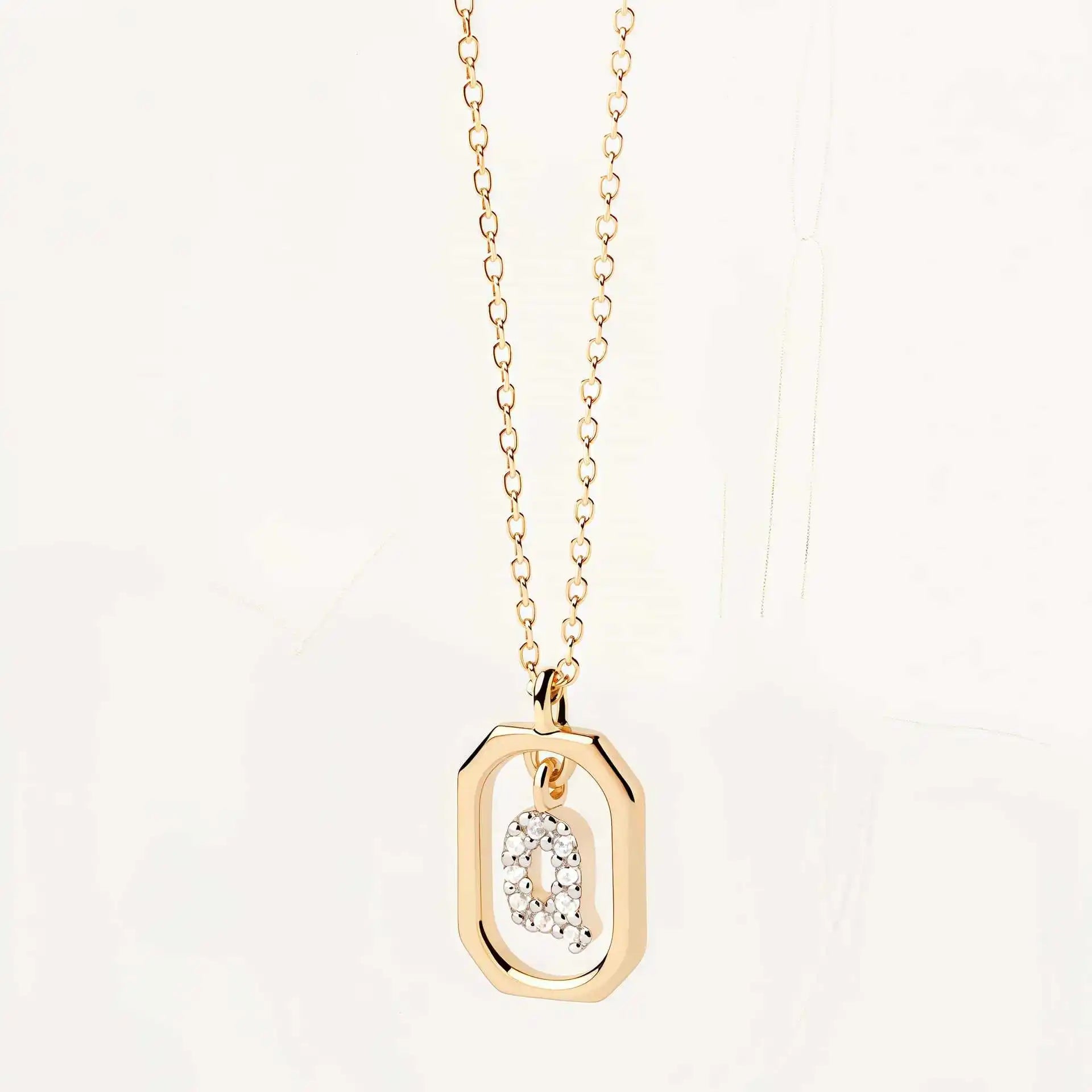925 Sterling Silver  Cross Border Necklace Pendant Mini Full Diamond Gold Letters Necklace-9
