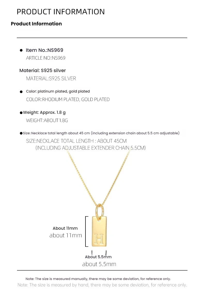 Dropshipping Gift CJH Silver Jewelry  square Letter Necklace Niche Versatile Block Collarbone Chain English Letter Pendant-5