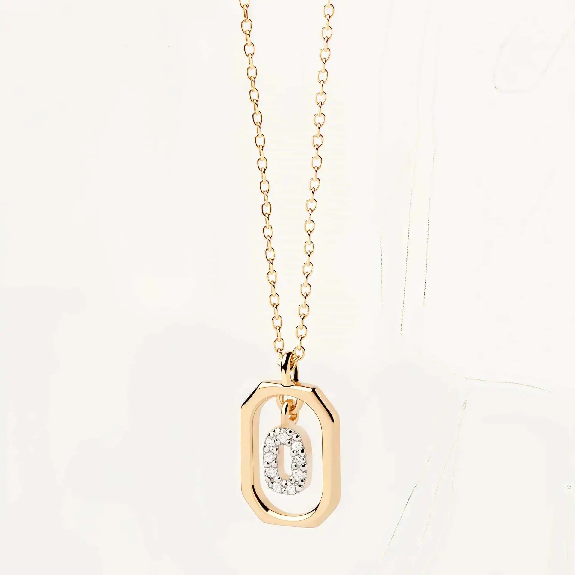 925 Sterling Silver  Cross Border Necklace Pendant Mini Full Diamond Gold Letters Necklace-15