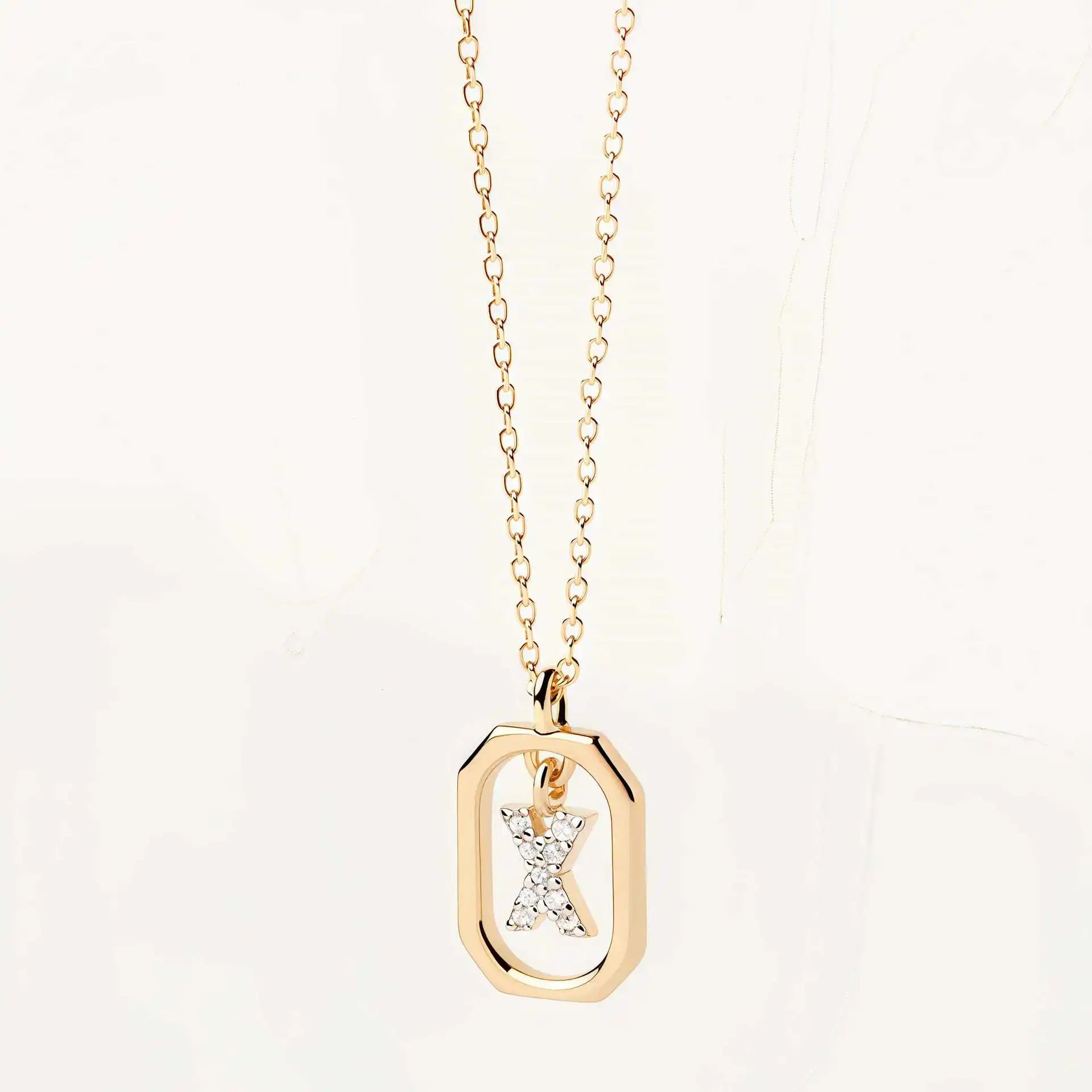 925 Sterling Silver  Cross Border Necklace Pendant Mini Full Diamond Gold Letters Necklace-26