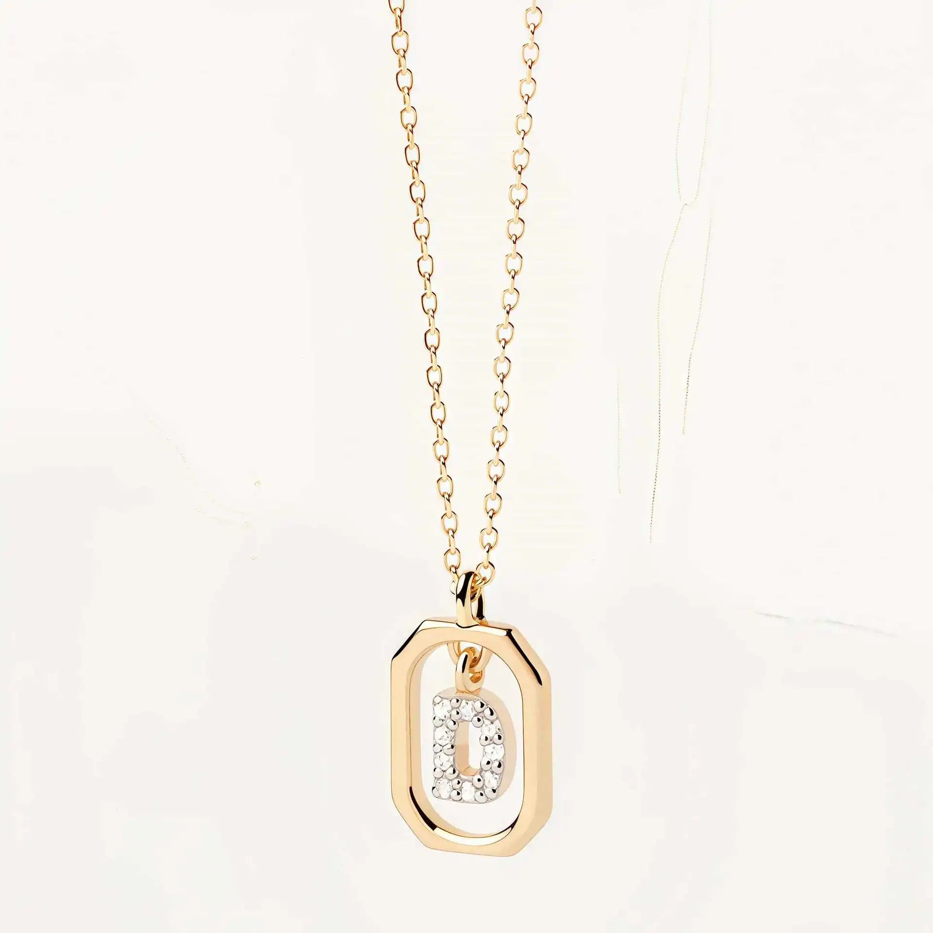 925 Sterling Silver  Cross Border Necklace Pendant Mini Full Diamond Gold Letters Necklace-22
