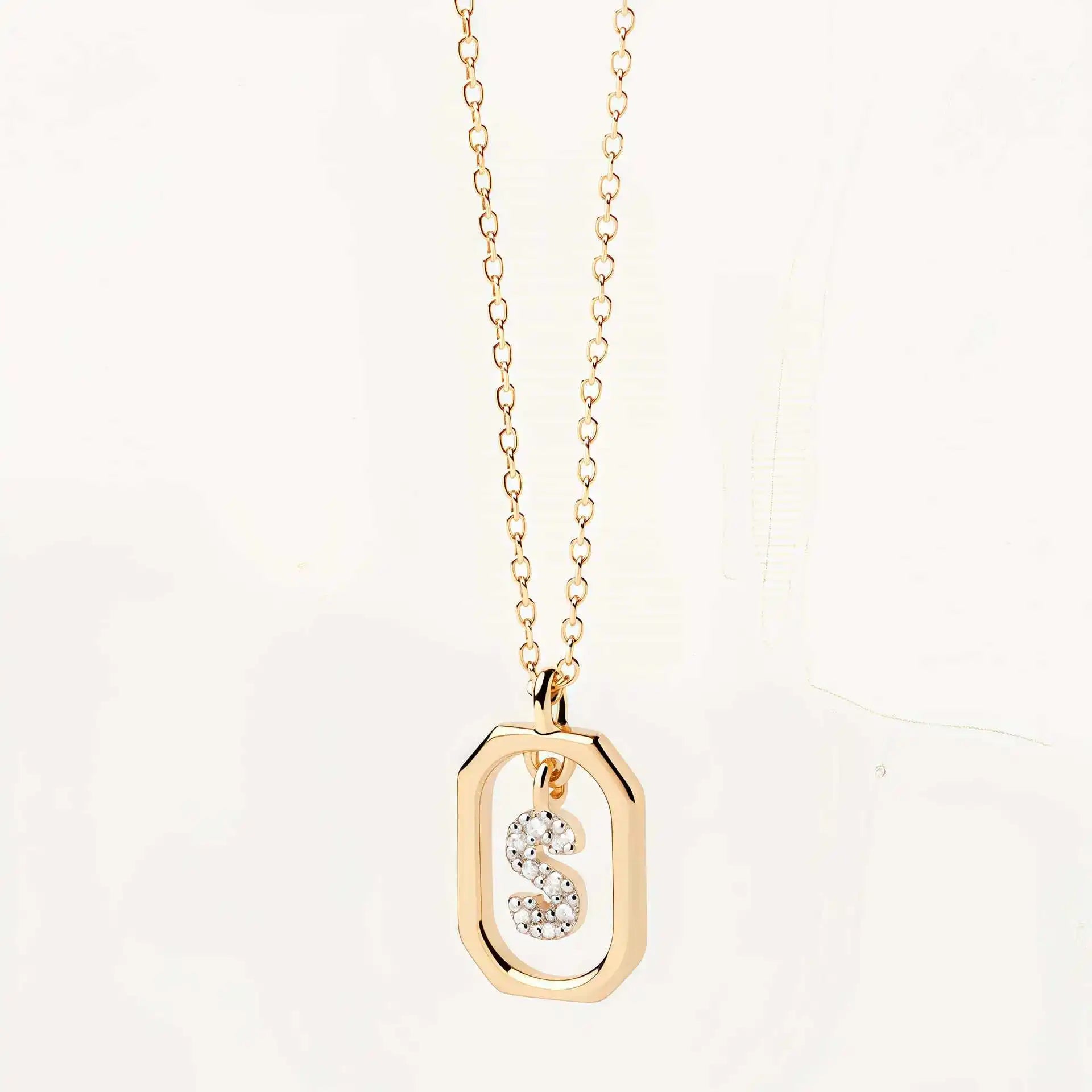 925 Sterling Silver  Cross Border Necklace Pendant Mini Full Diamond Gold Letters Necklace-11