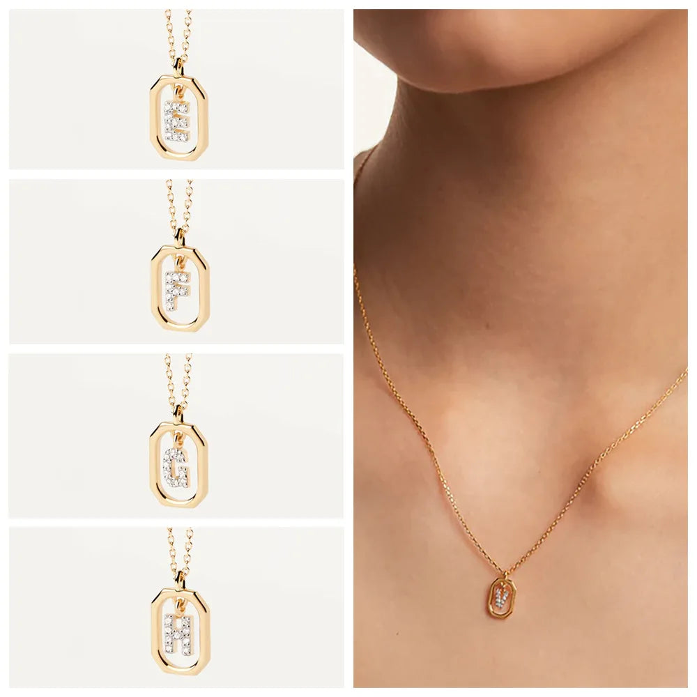 925 Sterling Silver  Cross Border Necklace Pendant Mini Full Diamond Gold Letters Necklace-5