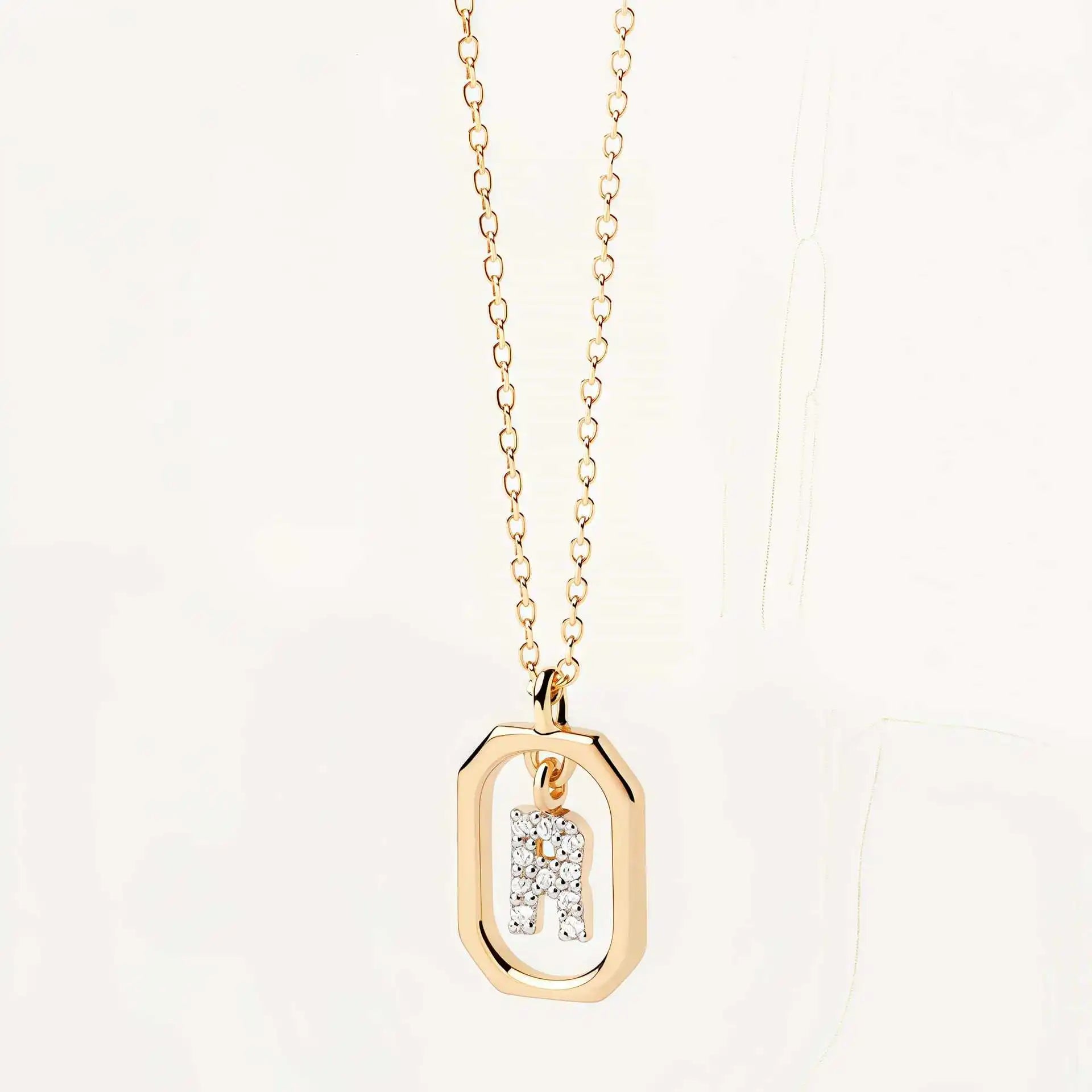 925 Sterling Silver  Cross Border Necklace Pendant Mini Full Diamond Gold Letters Necklace-12