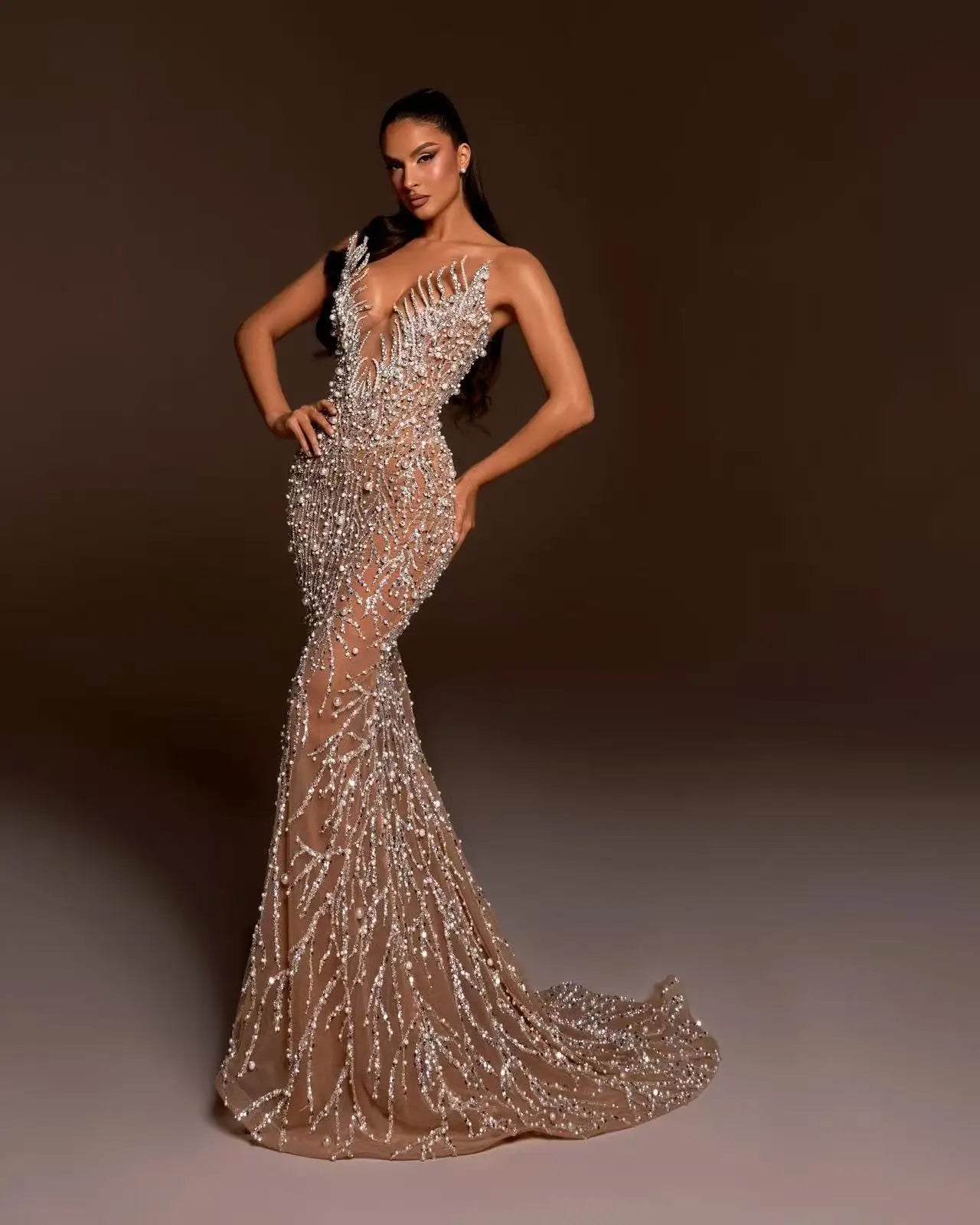 ED2762 Latest Style Fashion Clothes Luxury Pearl Crystal Party Dresses Luxury Dresses Women Elegant Ball Gown-0