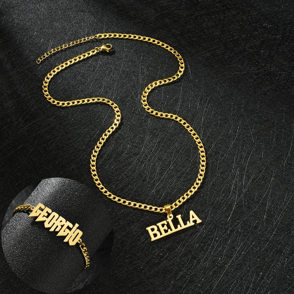Lateefah Personalized Name Hip Hop Custom Letter Necklace Bracelet Cuban Chain Stainless Steel Jeweley Set for Part Gift-8