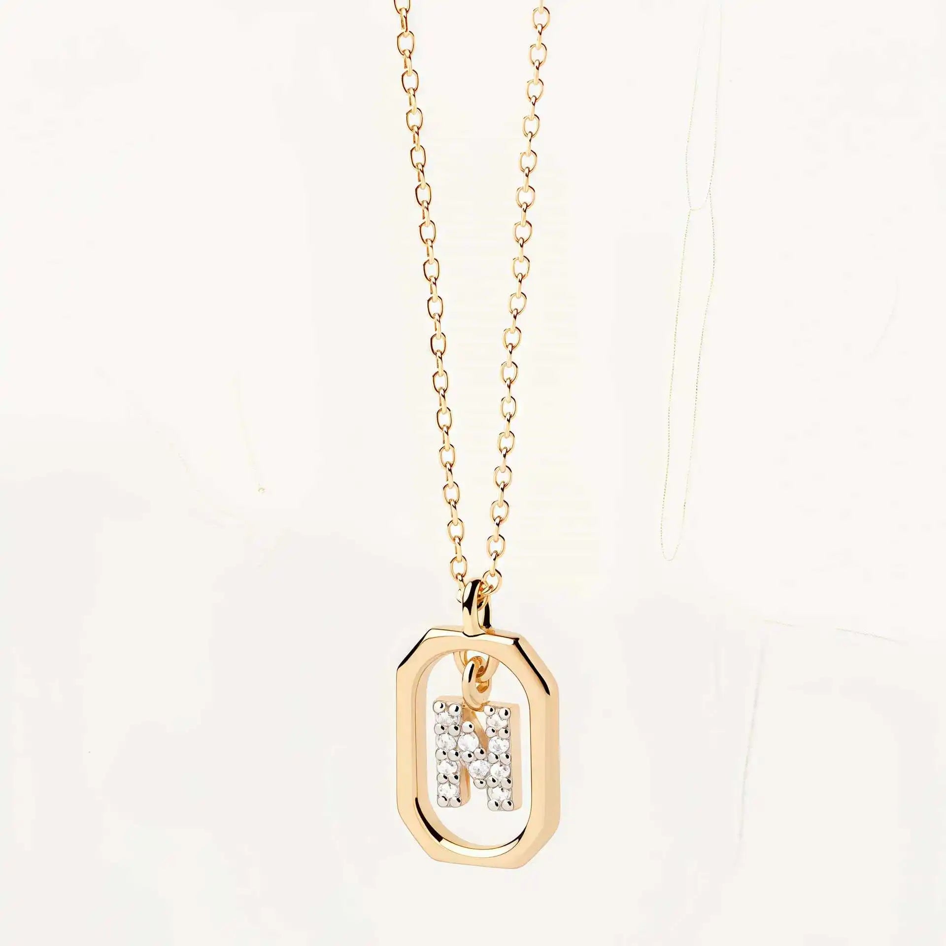 925 Sterling Silver  Cross Border Necklace Pendant Mini Full Diamond Gold Letters Necklace-16