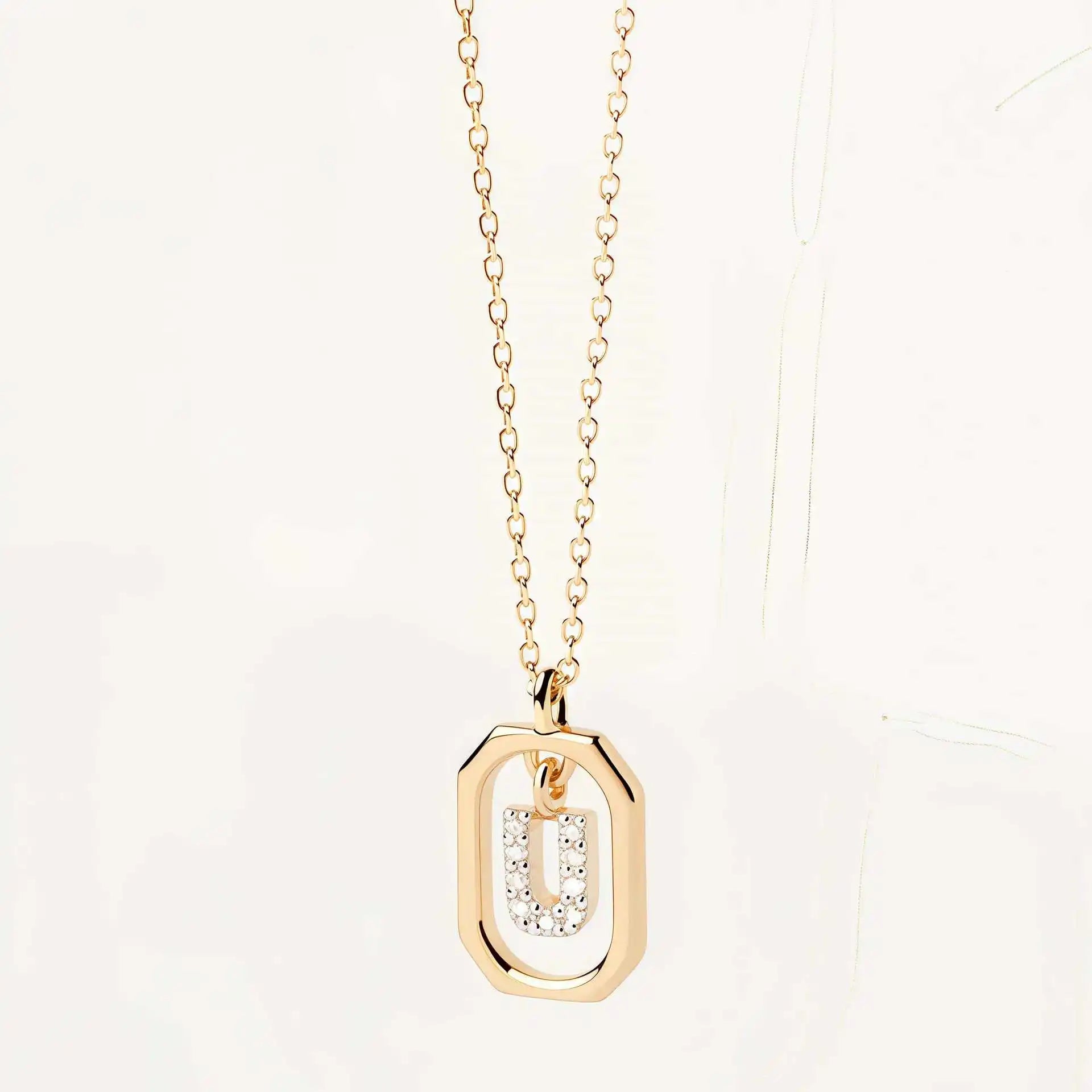 925 Sterling Silver  Cross Border Necklace Pendant Mini Full Diamond Gold Letters Necklace-28