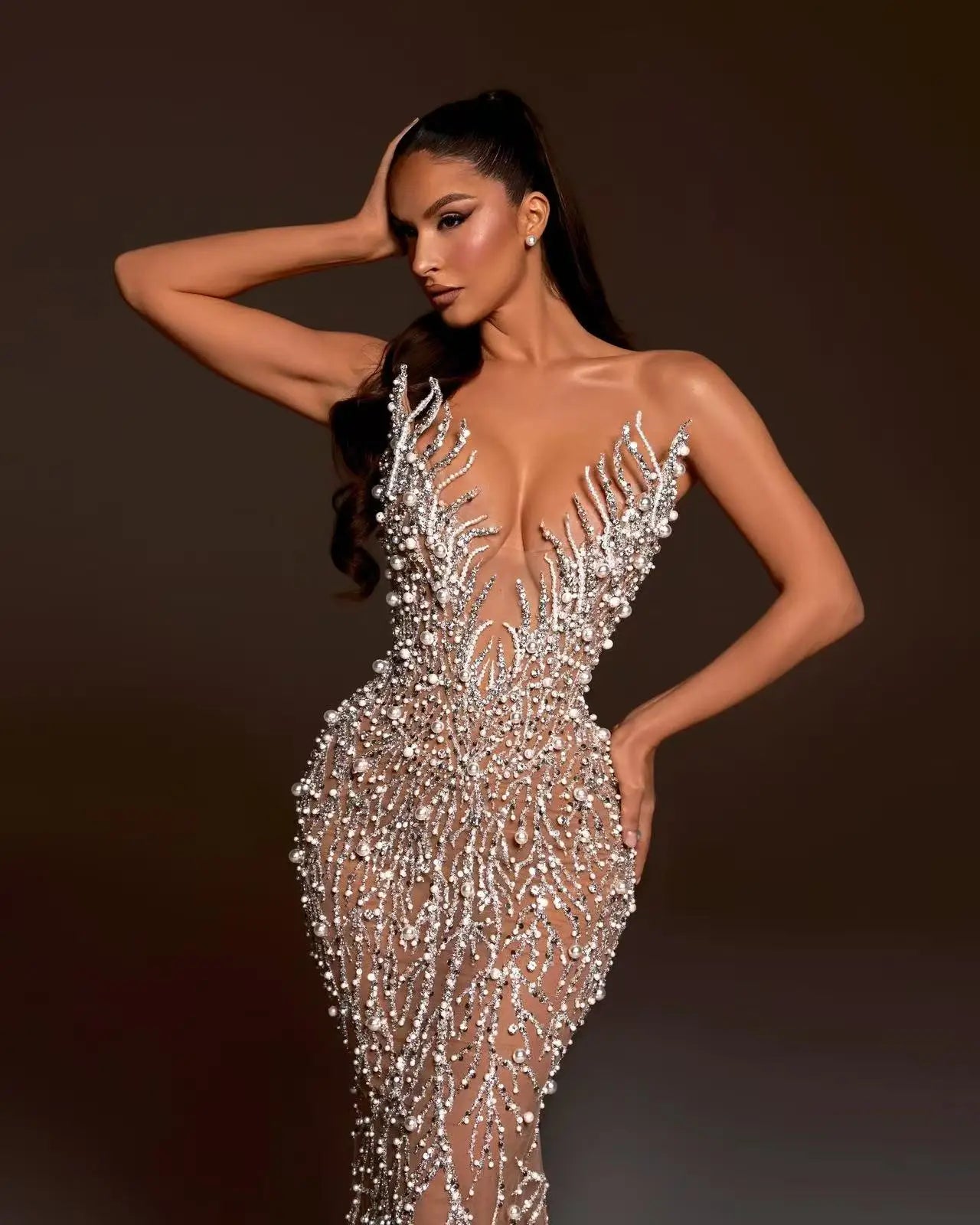 ED2762 Latest Style Fashion Clothes Luxury Pearl Crystal Party Dresses Luxury Dresses Women Elegant Ball Gown-1