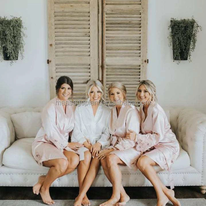 Solid 8209 Bride Wedding Robe Set Women Sleepwear Triangle Lace  Bridesmaid Satin Robe-1