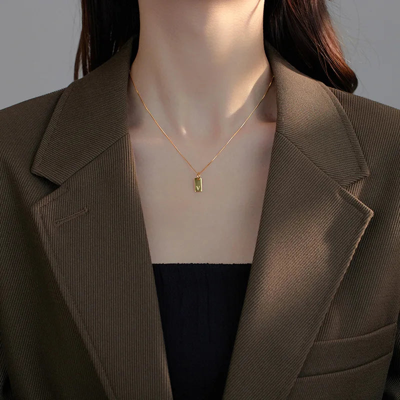 Dropshipping Gift CJH Silver Jewelry  square Letter Necklace Niche Versatile Block Collarbone Chain English Letter Pendant-3