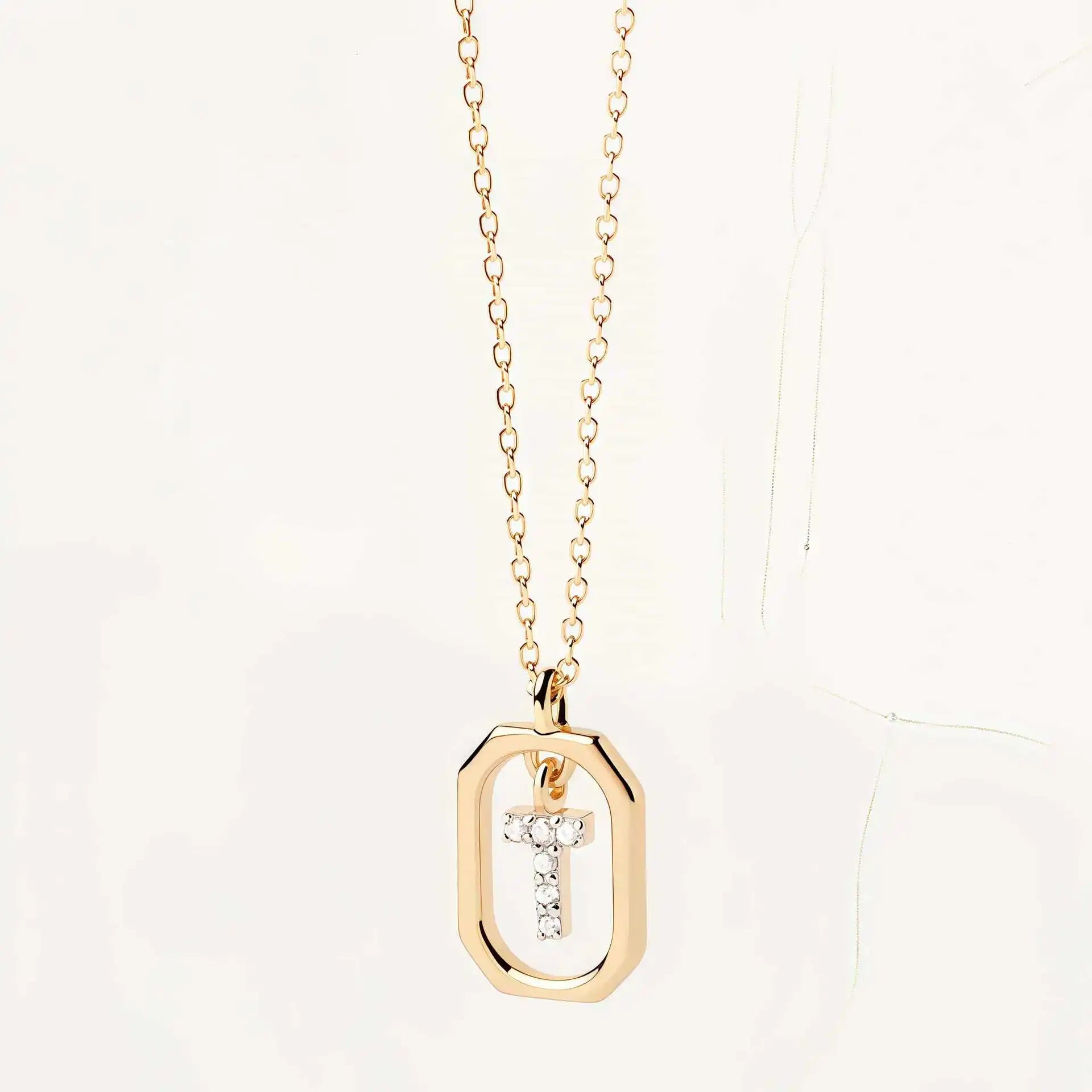 925 Sterling Silver  Cross Border Necklace Pendant Mini Full Diamond Gold Letters Necklace-29