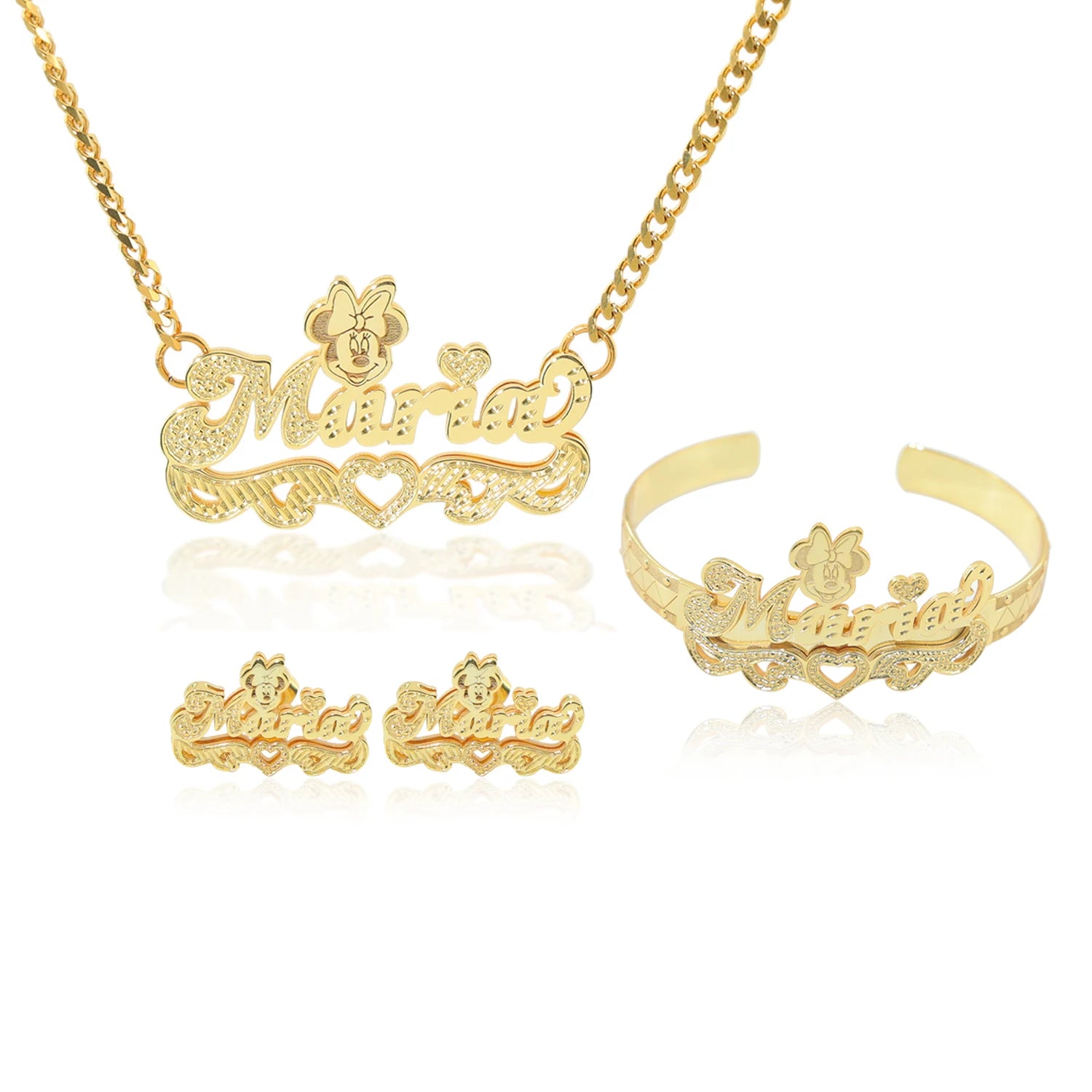 Personalized Engraved Lettering Bracelet Double Color Name Bracelets Necklace Earrings Jewelry Set-0