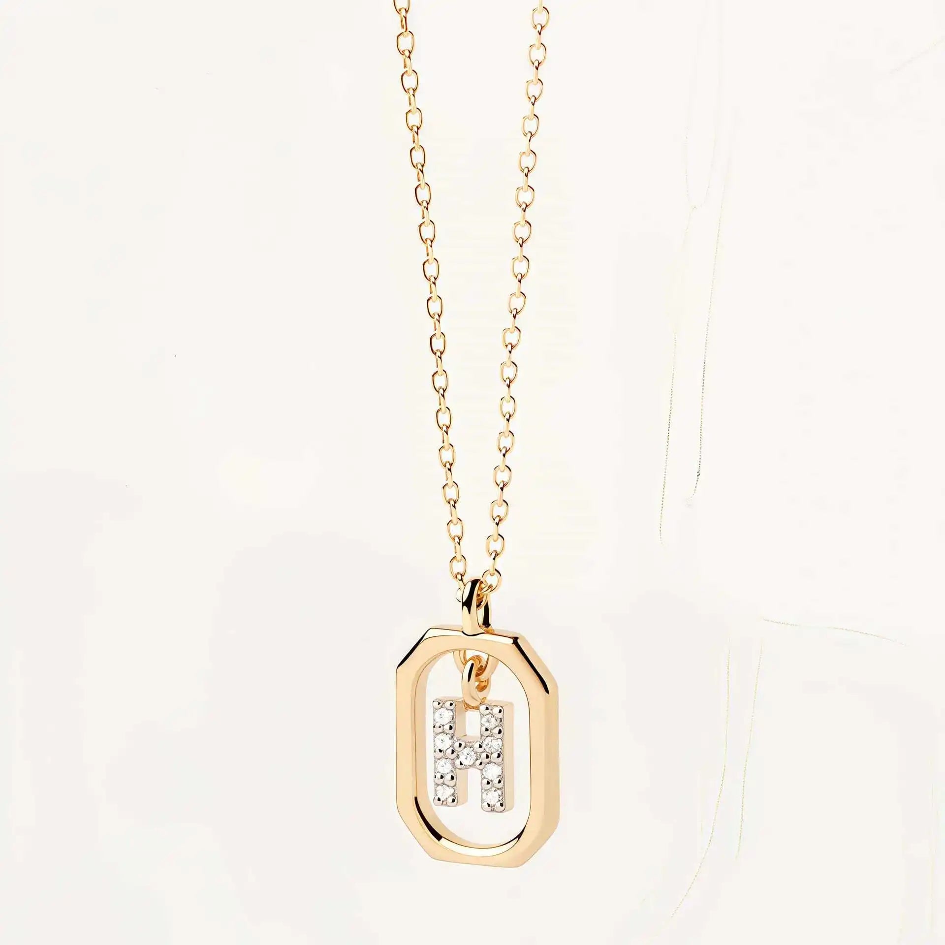 925 Sterling Silver  Cross Border Necklace Pendant Mini Full Diamond Gold Letters Necklace-18
