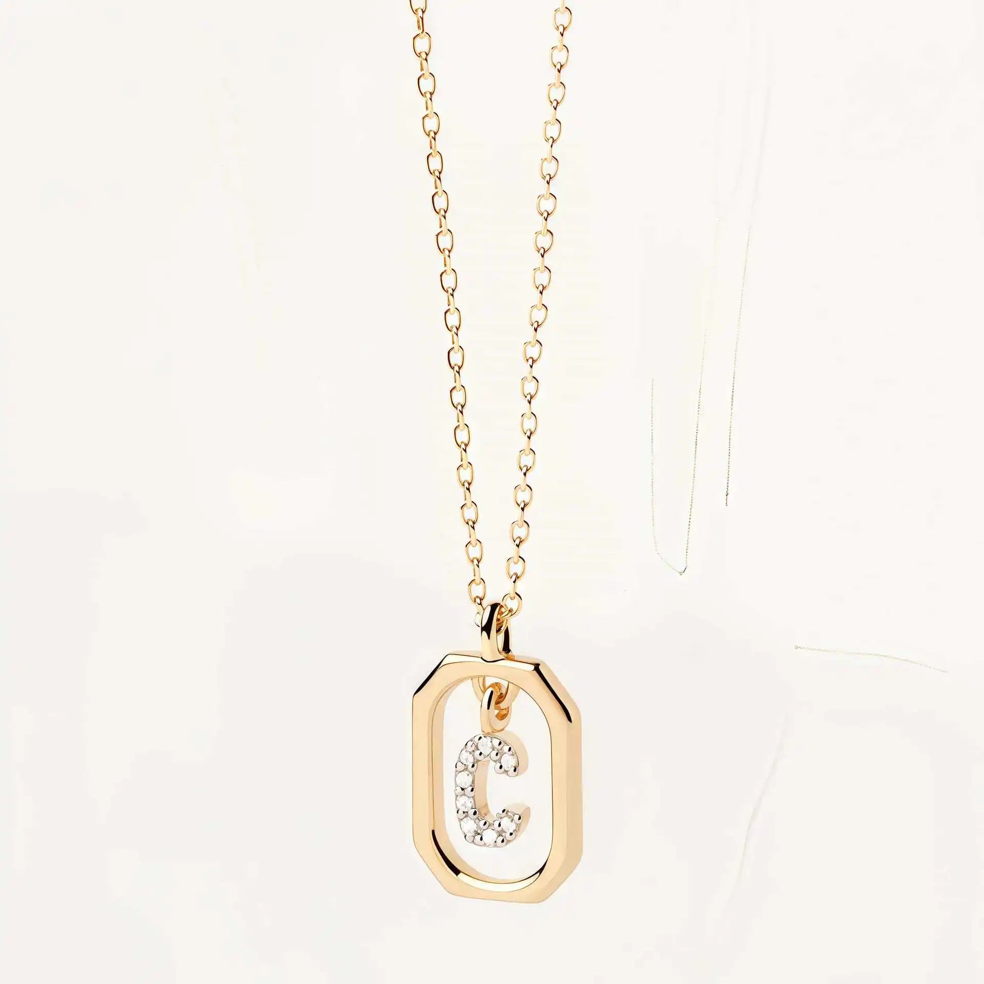 925 Sterling Silver  Cross Border Necklace Pendant Mini Full Diamond Gold Letters Necklace-7