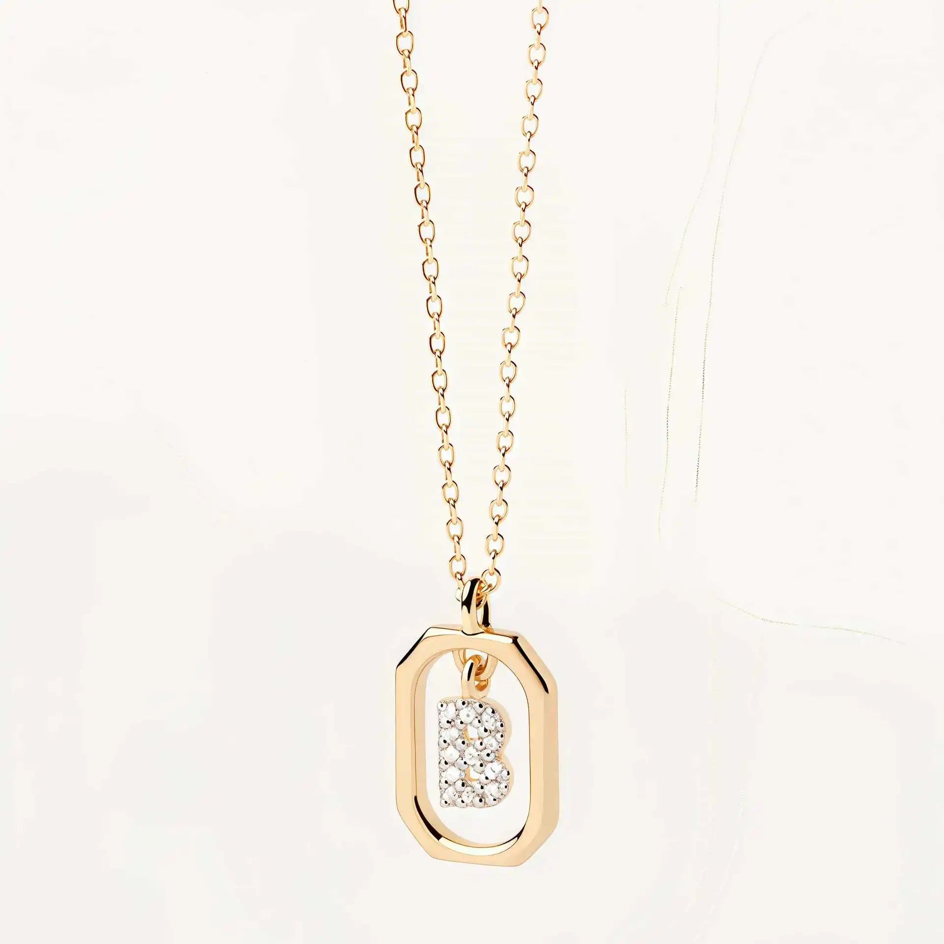 925 Sterling Silver  Cross Border Necklace Pendant Mini Full Diamond Gold Letters Necklace-8