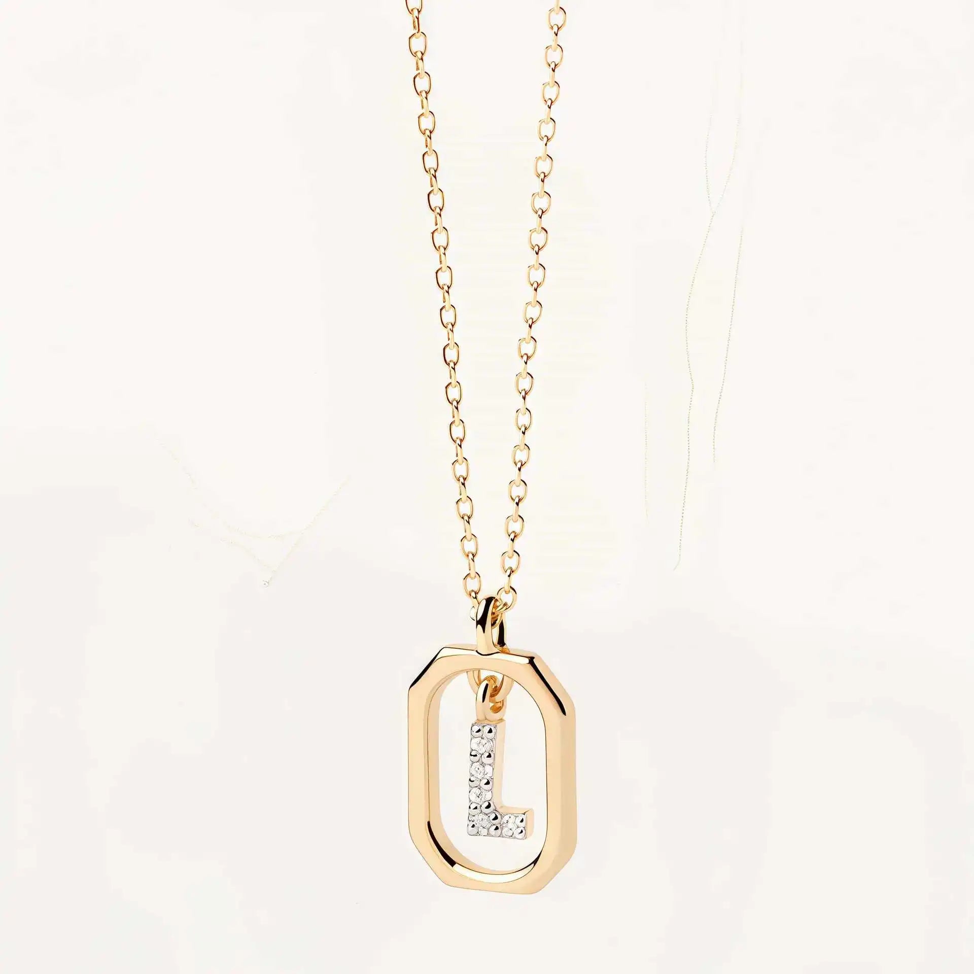 925 Sterling Silver  Cross Border Necklace Pendant Mini Full Diamond Gold Letters Necklace-14
