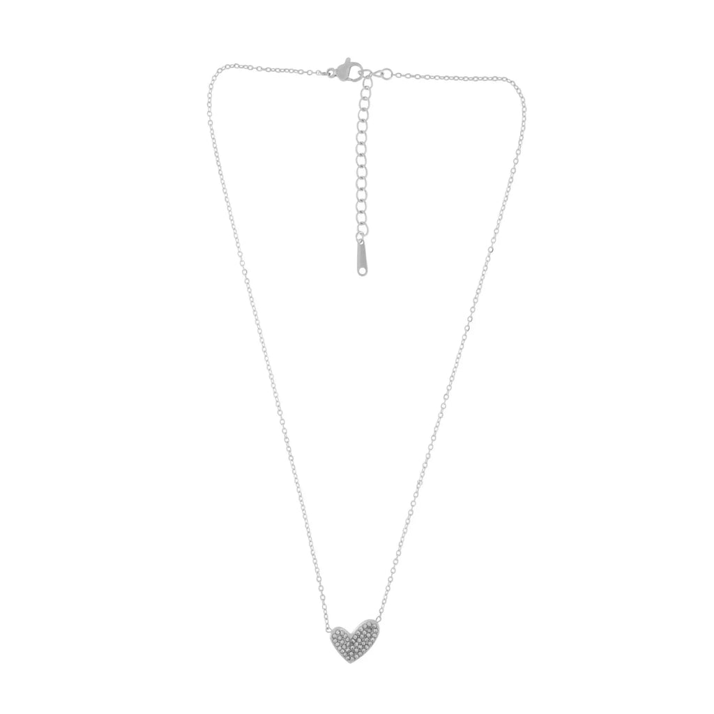 Love Waterproof Short Clear Multi CZ Heart Necklace Silver Plating