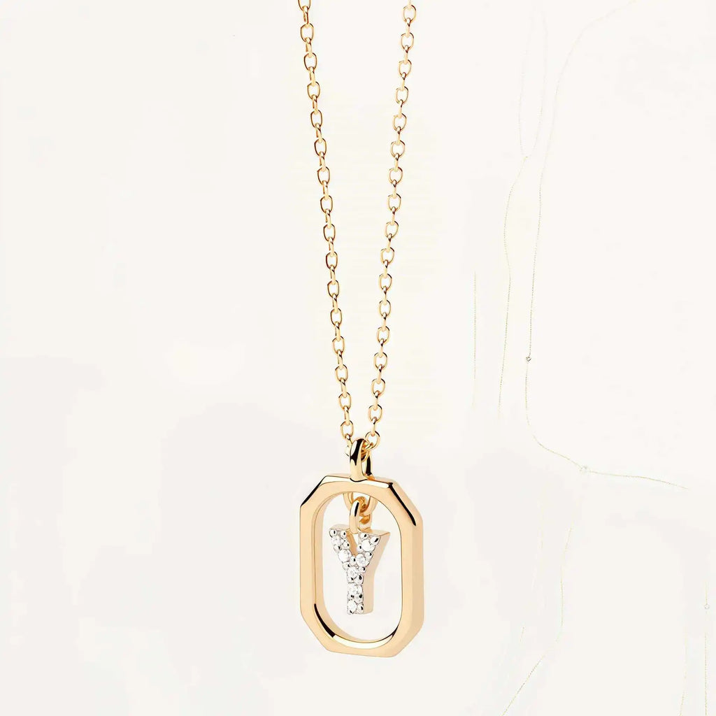 925 Sterling Silver  Cross Border Necklace Pendant Mini Full Diamond Gold Letters Necklace-25