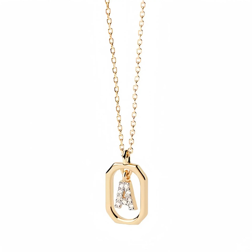 925 Sterling Silver  Cross Border Necklace Pendant Mini Full Diamond Gold Letters Necklace-3
