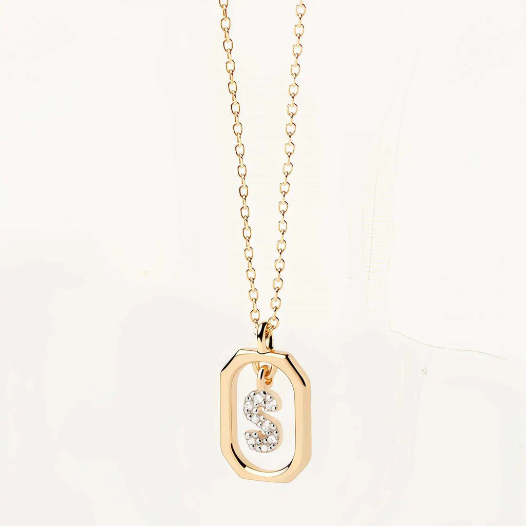 925 Sterling Silver  Cross Border Necklace Pendant Mini Full Diamond Gold Letters Necklace-11