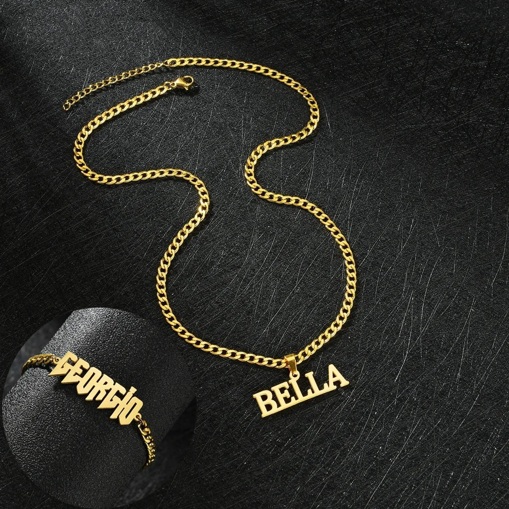 Lateefah Personalized Name Hip Hop Custom Letter Necklace Bracelet Cuban Chain Stainless Steel Jeweley Set for Part Gift-7