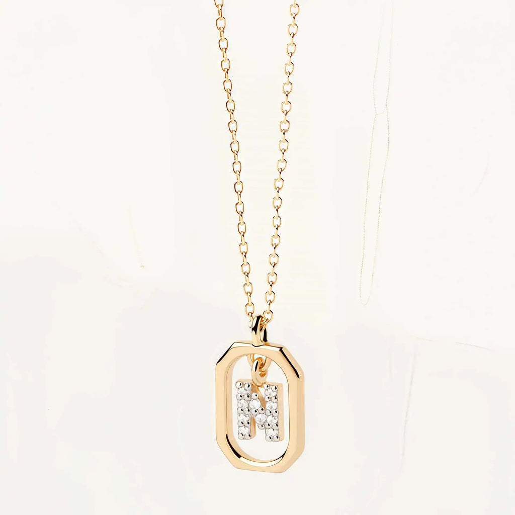 925 Sterling Silver  Cross Border Necklace Pendant Mini Full Diamond Gold Letters Necklace-16
