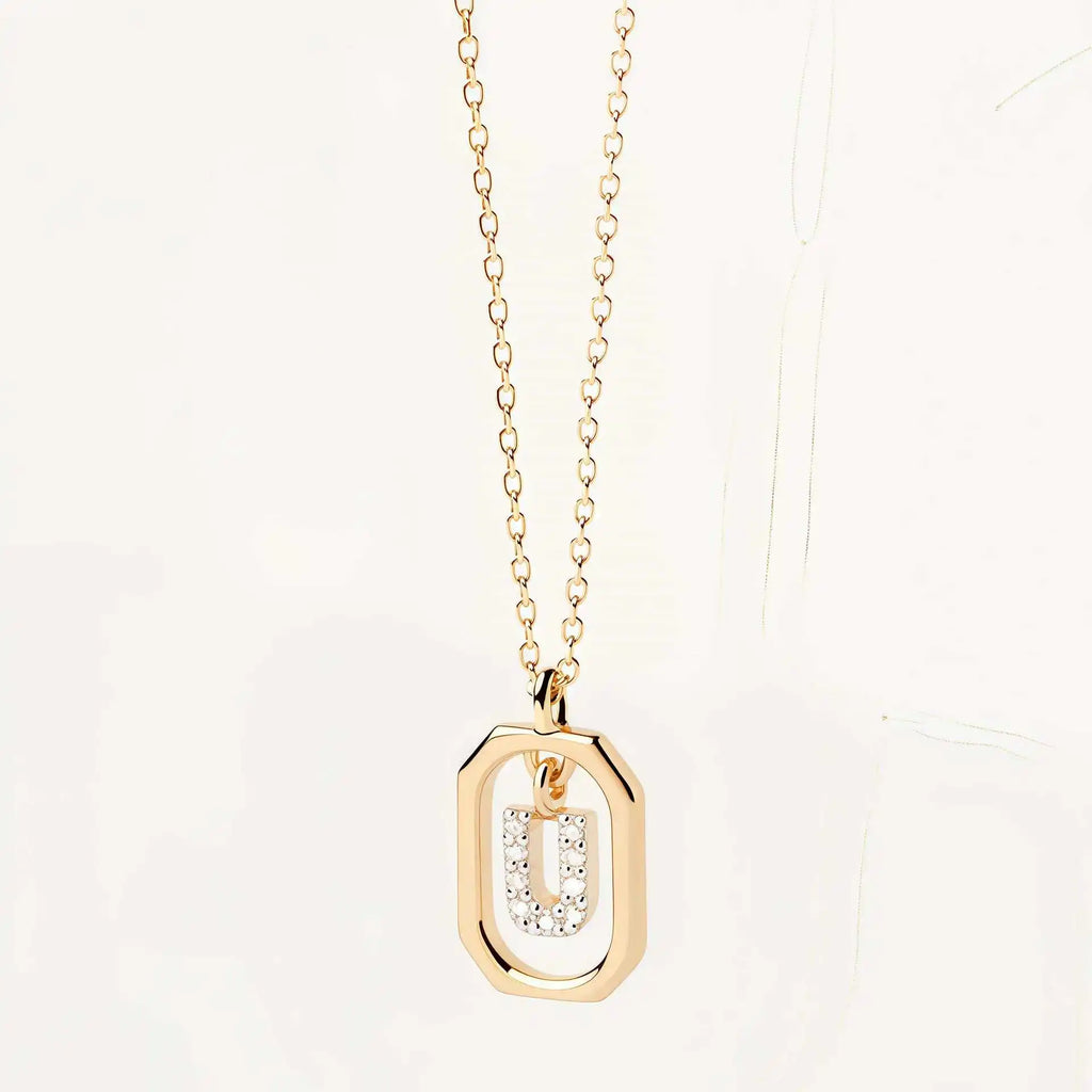 925 Sterling Silver  Cross Border Necklace Pendant Mini Full Diamond Gold Letters Necklace-28